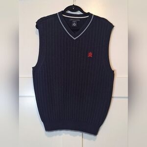 Tommy Hilfiger Knitted Cotton Sweater Vest Vintage Fit Navy Blue Sz XL Red Crest